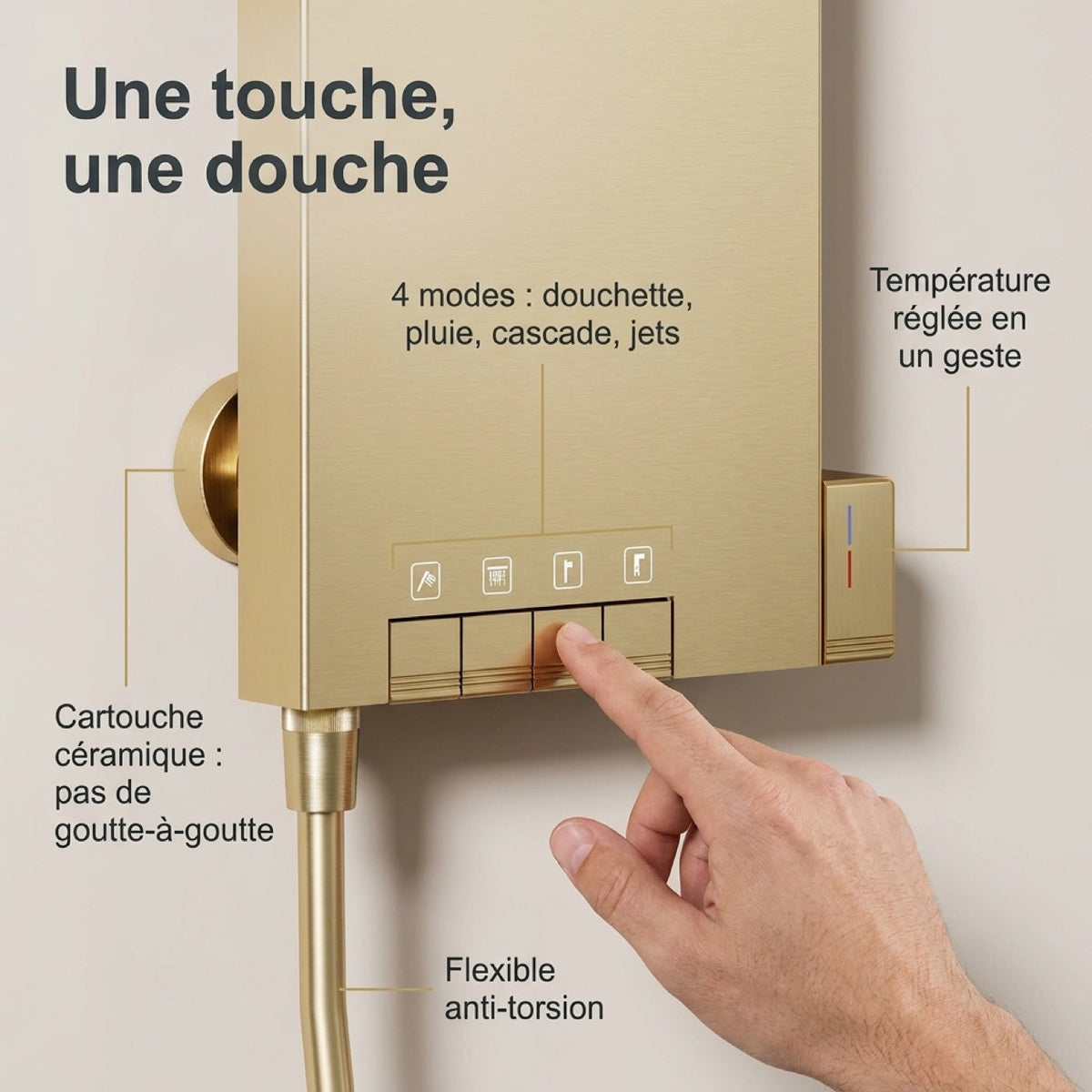 Les quatre touches piano qui choisissent la sortie d'eau